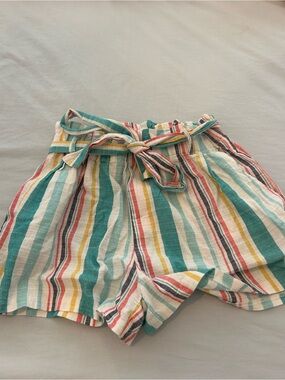 Aqua Women’s Pastel Striped Paperbag Waist Shorts
